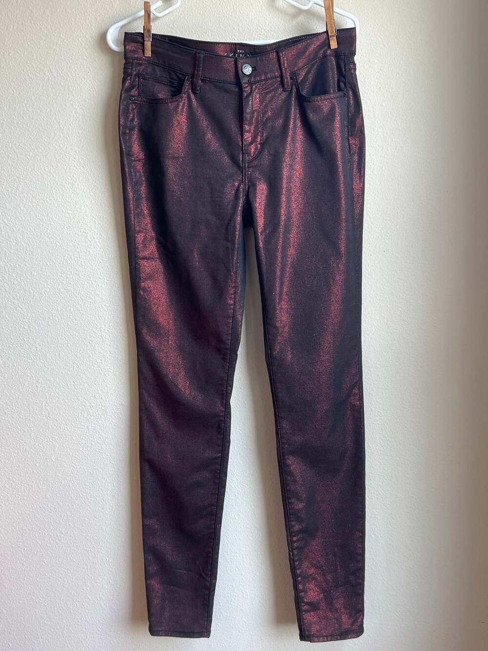 White House Black Market Skinny Pants 6L (tall) Mid Rise Red Metallic Holiday